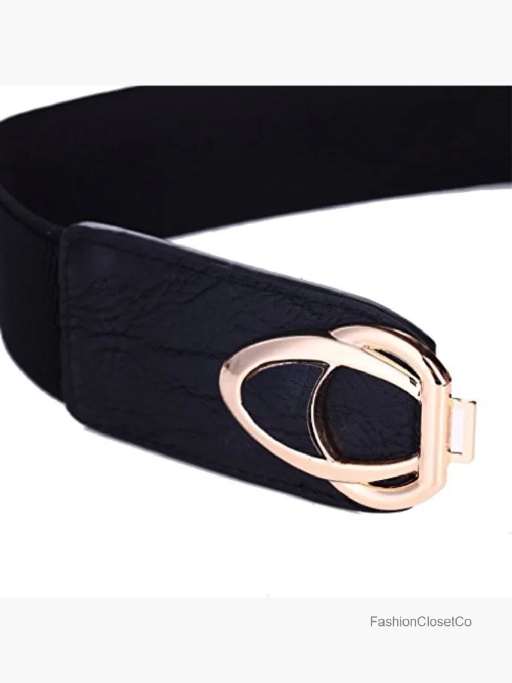 Womens Elastic Stretch Cinch Belt Faux Leather PU Buckle